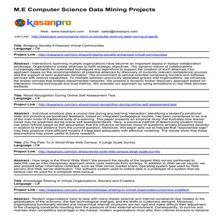M.E Computer Science Data Mining Projects