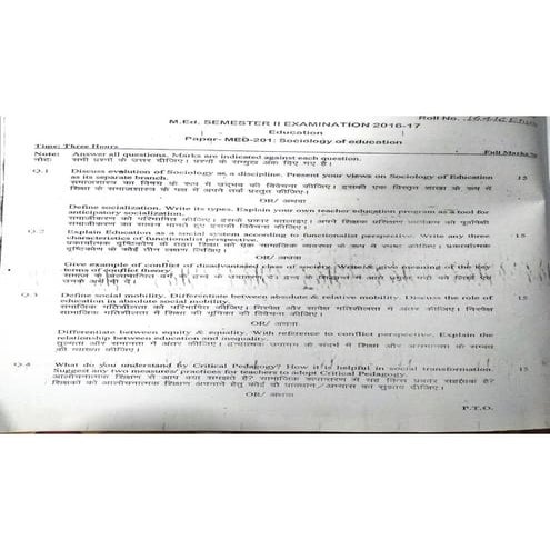 2nd Semester Papers, B.H.U., M.Ed.