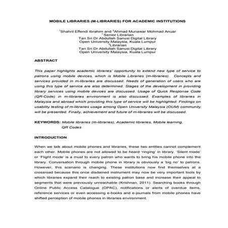 Mobile Libraries (m-libraries) for Academic Institutions