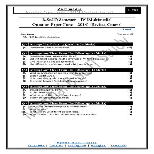 [Question Paper] Multimedia (Revised Course) [June / 2014]