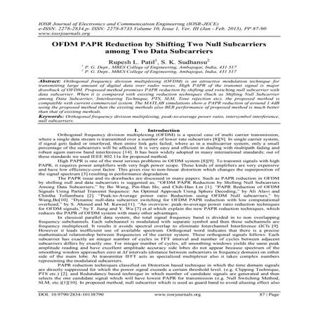 OFDM PAPR Reduction by Shifting Two Null Subcarriers among Two Data Subcarriers