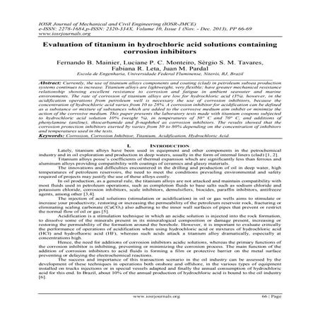 Evaluation of titanium in hydrochloric acid solutions containing corrosion in...