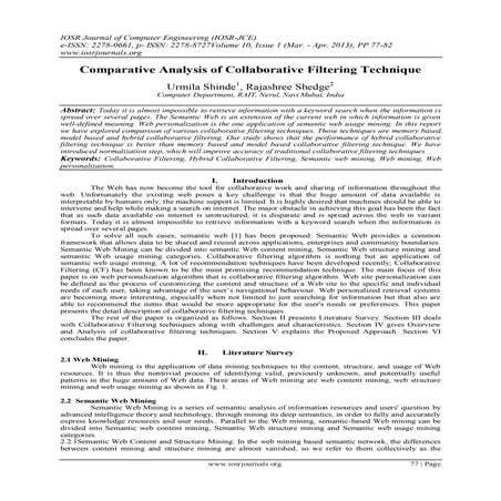 Comparative Analysis of Collaborative Filtering Technique