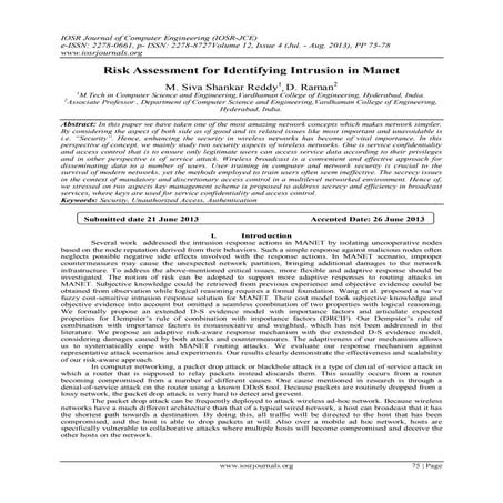 Risk Assessment for Identifying Intrusion in Manet