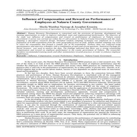 Influence of Compensation and Reward on Performance of Employees at Nakuru Co...