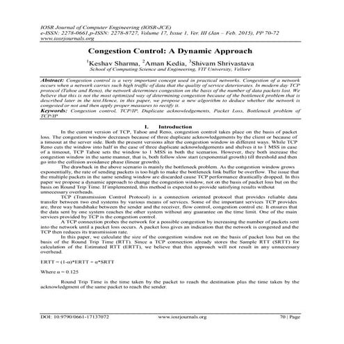 Congestion Control: A Dynamic Approach