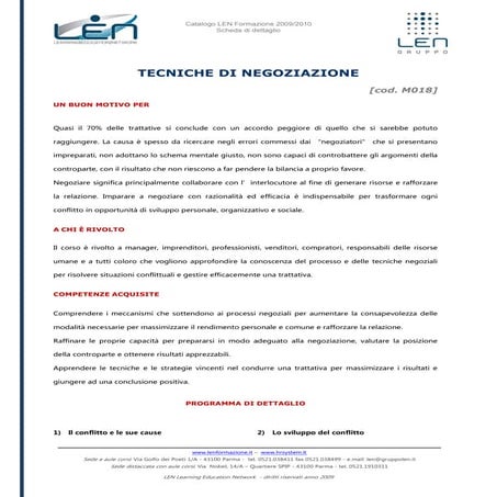 Tecniche di negoziazione - Scheda corso LEN