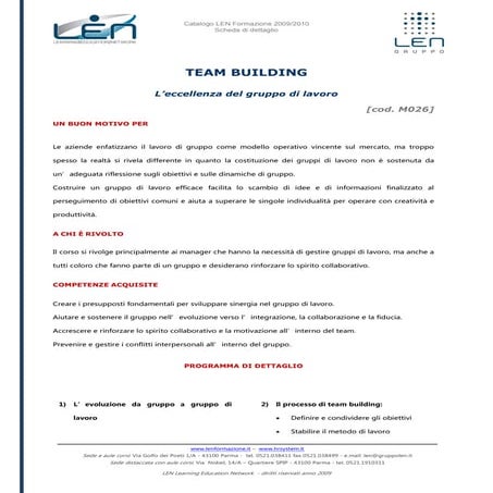 Team Building - Scheda corso LEN