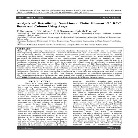 Analysis of Retrofitting Non-Linear Finite Element Of RCC Beam And Column Usi...