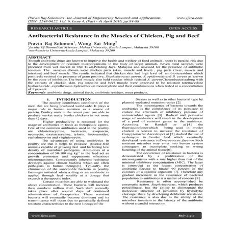 Antibacterial Resistance in the Muscles of Chicken, Pig and Beef 