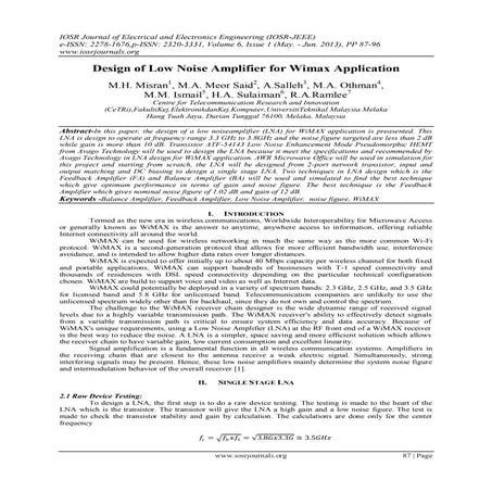 Design of Low Noise Amplifier for Wimax Application