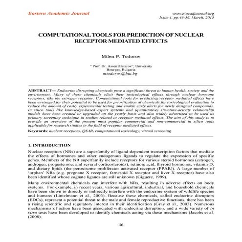 COMPUTATIONAL TOOLS FOR PREDICTION OF NUCLEAR RECEPTOR MEDIATED EFFECTS