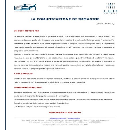 La comunicazione d' immagine - Scheda corso LEN