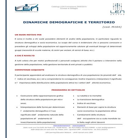 Dinamiche demografiche e territorio - Scheda corso LEN