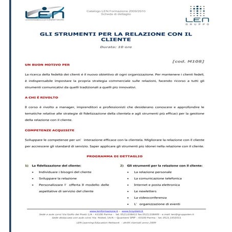 Strumenti per la relazione col cliente - Scheda corso LEN
