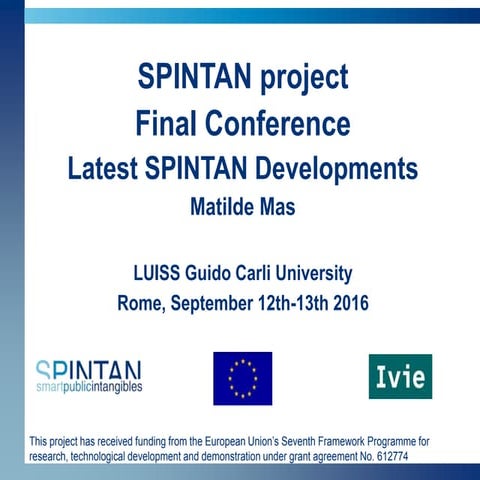 SPINTAN project Final Conference Latest SPINTAN Developments. Matilde Mas