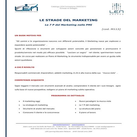 Le strade del marketing - Scheda corso LEN