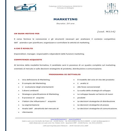 Marketing - Scheda corso LEN