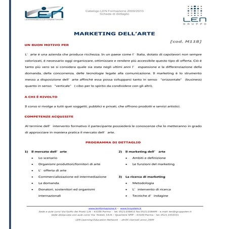 Marketing dell' arte - Scheda corso LEN