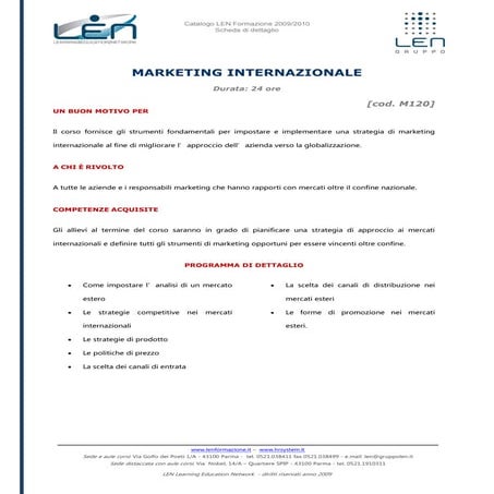 Marketing internazionale - Scheda corso LEN