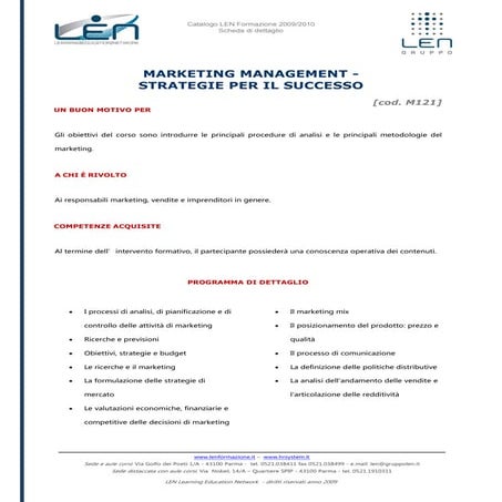 Marketing management  - Scheda corso LEN