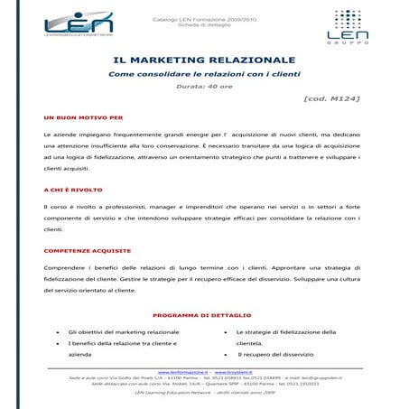 Marketing relazionale - Scheda corso LEN