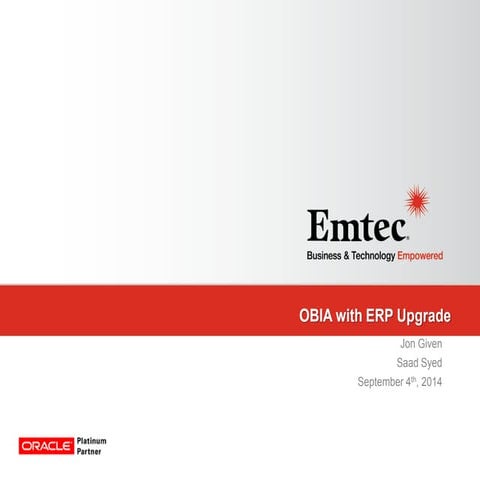 OBIA with ERP Upgrade-Leverage Packaged Analytics when Upgrading!