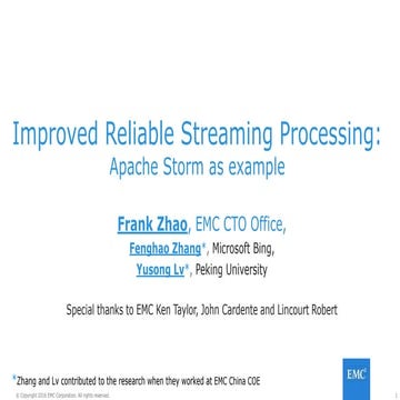 Improved Reliable Streaming Processing: Apache Storm as example