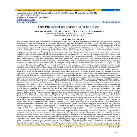 The Philosophical Arena of Happiness