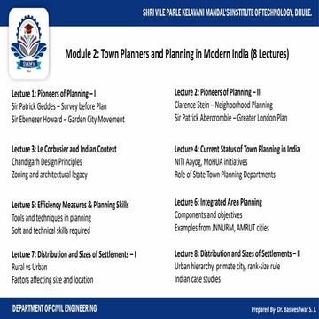 Module 2: Town Planners and Planning in Modern India