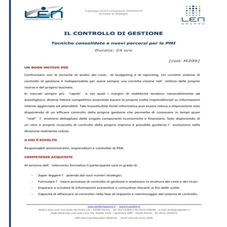 Il  controllo di gestione - Scheda corso LEN