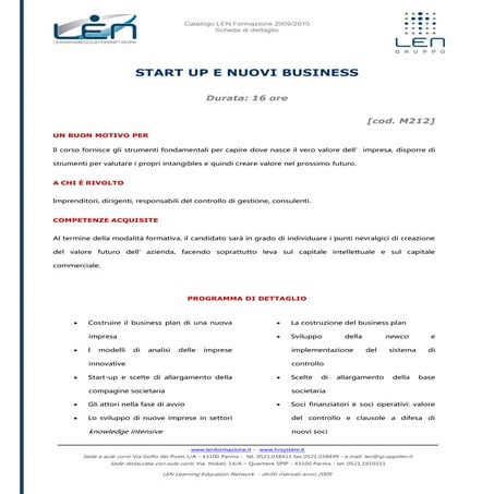 Startup nuovi business - Scheda corso LEN