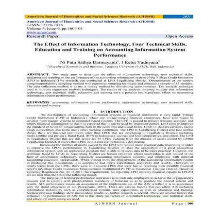 The Effect of Information Technology, User Technical Skills, Education and Tr...