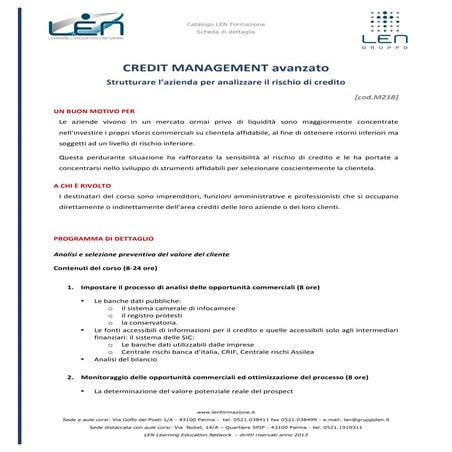 Credit management - corso AVANZATO [M218]