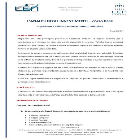 L'analisi degli investimenti - corso BASE [M219]