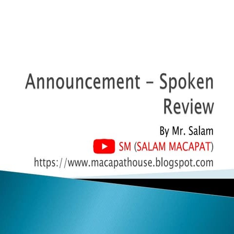 KELAS 10 SMA WAJIB PERTEMUAN 17// announcement review spoken