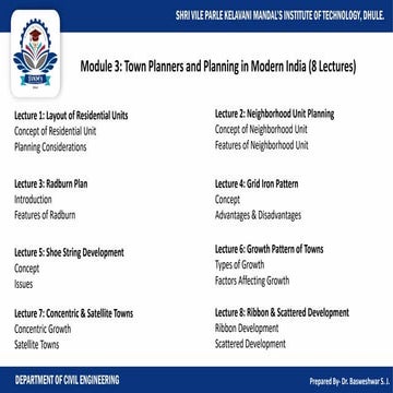 Module 3: Town Planners and Planning in Modern India