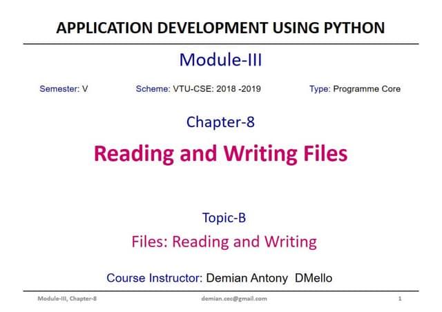 Python Programming ADP VTU CSE 18CS55 Module 3 Chapter 8 - B | PPT