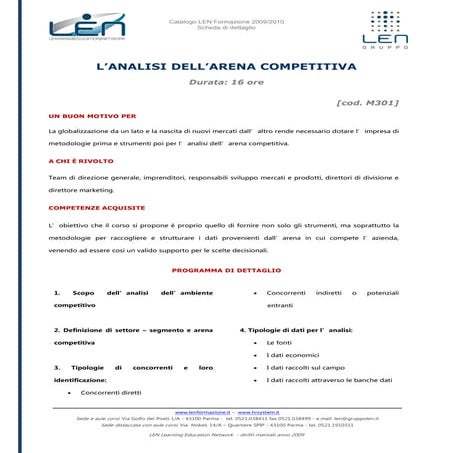 Analisi arena competitiva - Scheda corso LEN