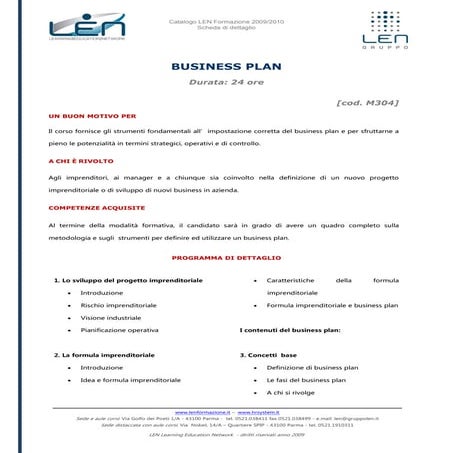 Business plan - Scheda corso LEN