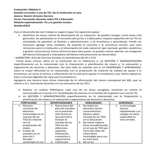 Modelo de evaluación de la Gestión escolar y el uso de las TICS