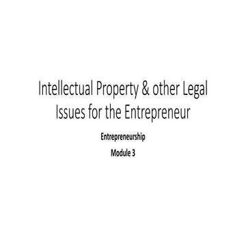 Intellectual Property & Other Legal Issues for the Entrepreneur
