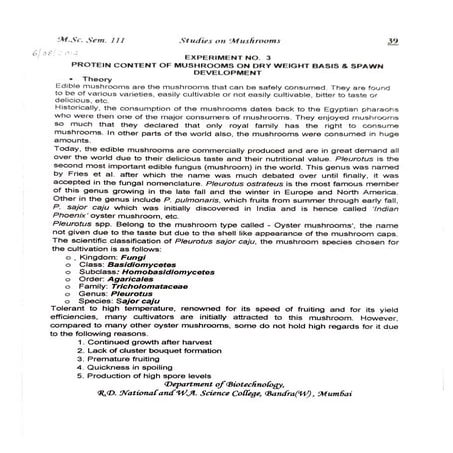 M3-Protein Content of Mushrooms