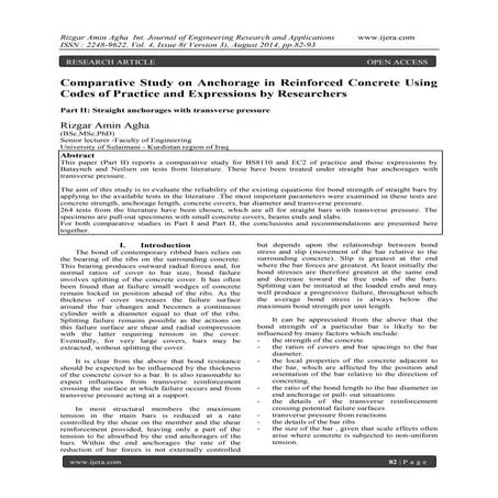 Comparative Study on Anchorage in Reinforced Concrete Using Codes of Practice...
