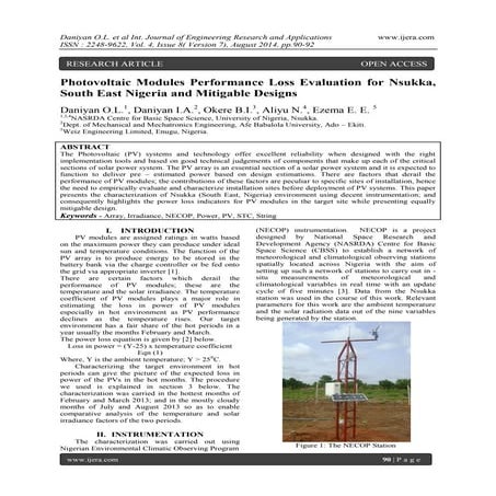 Photovoltaic Modules Performance Loss Evaluation for Nsukka, South East Niger...