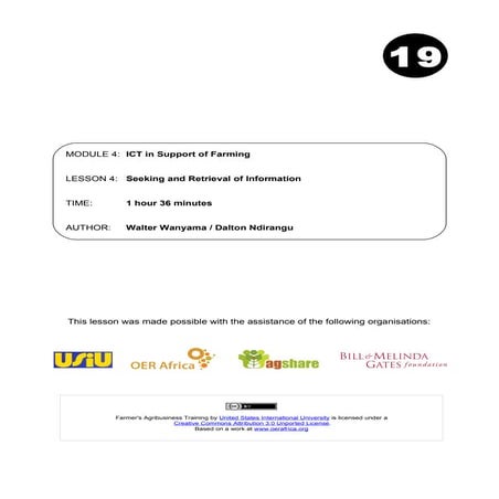 Farmer's Agribusiness Training Course: Module 4 - ICT in Support of Farming. ...