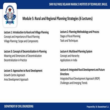 Module 5 : Rural and Regional Planning Strategies