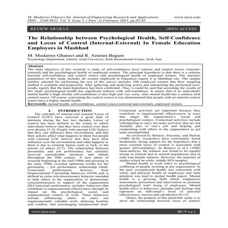 The Relationship between Psychological Health, Self-Confidence and Locus of C...