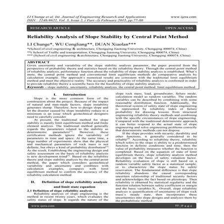 Reliability Analysis of Slope Stability by Central Point Method