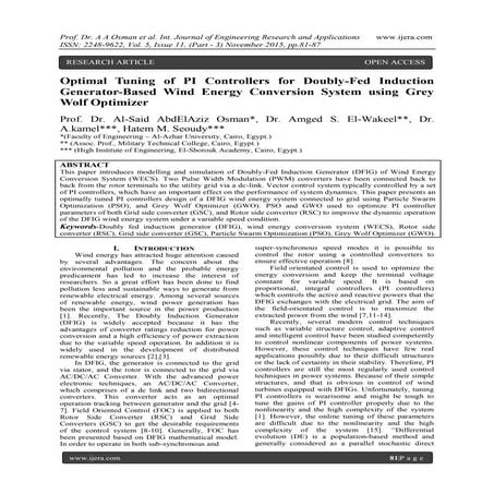 Optimal Tuning of PI Controllers for Doubly-Fed Induction Generator-Based Win...